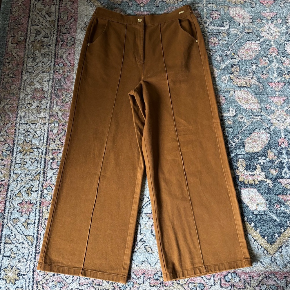 Barbour Allerston Trouser Wide Leg Pants in Gold Brown Sz 8 - Picture 6 of 13
